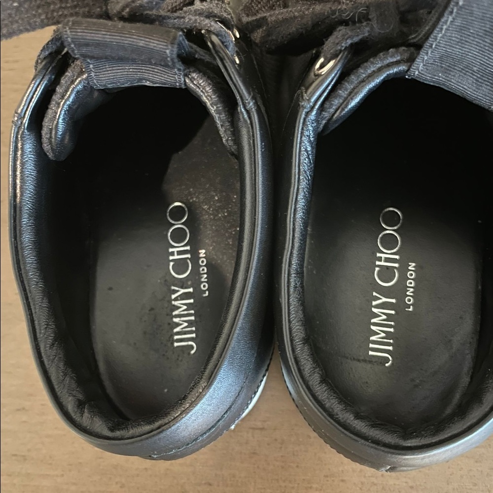 Jimmy Choo Black Miami Canvas And Leather Logo Pull Sneakers size 40 - Picture 5 of 6